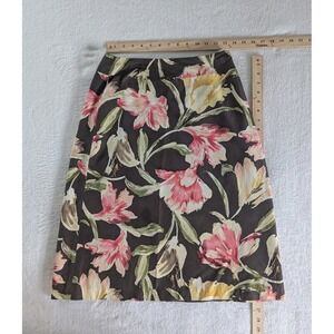 Talbots Silk & Cotton Midi Aline Skirt Gray w/ Floral Print Women's Sz 6 Office